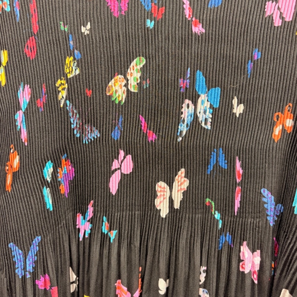 Cable Gauge Black Butterfly Pleated High Low Blouse XL Whimsigoth Fairy Goth - Picture 2 of 7